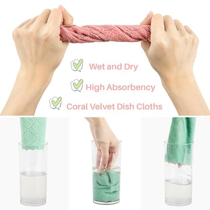 MAQIHAN Coral Velvet Dish Towels - 17PCS Super Absorbent Kitchen Towels Microfiber Washcloths Cleaning Rags, Washable Quick Drying Household Reusable Dish Cloths for Daily Kitchen Cleaning, Bathroom