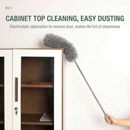 100" Extendable Microfiber Duster Kit - 5-in-1 Cleaning Tool with Long Telescoping Pole - Bendable Cobweb Duster & Chenille Head for Ceiling Fans, High Ceilings, Blinds, Furniture - Washable
