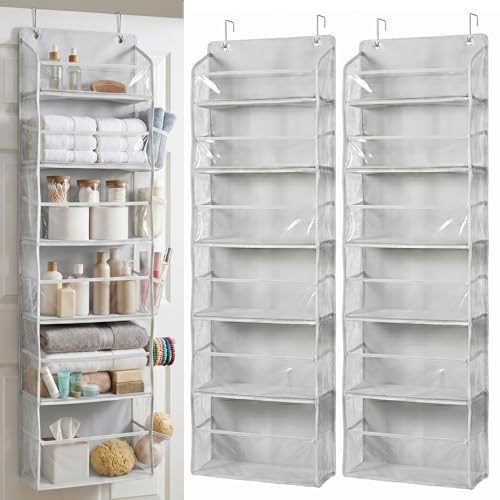 HOMELUX THEORY UPGRADED 6 Tiers Over The Door Organizer Hanging - 100D EXTRA THICK & 50lbs HUGE CAPACITY, 12 Side Mesh Pockets Over The Door Shoe Organizer, Hanging Closet Organizer (Transparent, 2pc) - color: 6. Transparent, size: Standard 2 sets