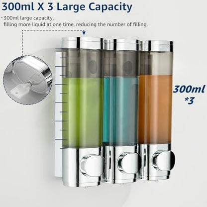 Pollock Shampoo and Conditioner Dispenser Wall Mounted, Shower Soap Dispenser 2 Chamber No Drill, Shampoo Dispenser for Shower, Body Wash Dispenser for Bathroom, Large Capacity, (Silver DG3 Chamber) - color: Silver Dg3 Chamber