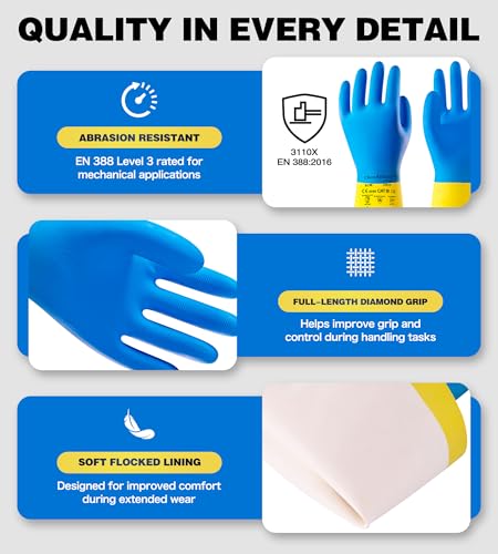 AnTools Neoprene and Rubber Blend Heavy-Duty Chemical Gloves, Protective industrial gloves for Resist Acid, Alkali, Hazmat, cleaning, dishwashing, Large - color: Black (Pack of 1), size: Large (9)