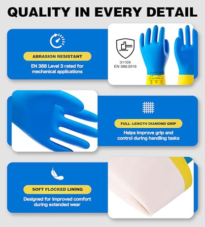 AnTools 2 Pairs Neoprene and Rubber Blend Heavy-Duty Chemical Gloves, Protective industrial gloves for Resist Acid, Alkali, Hazmat, cleaning, dishwashing, Medium - color: Black (Pack of 2), size: Medium (8)