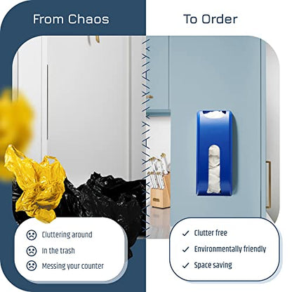 Manterio Plastic Bag Holder | Durable Plastic Wall Mount Kitchen Grocery Bag Storage Organizer | Smudge Proof, Fingerprint Resistant | Blue - color: Blue