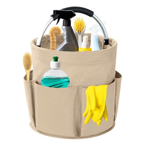 Cleaning Caddy with Handle, 17L Foldable Cleaning Supplies Organizer, Portable Storage Basket, Cleaning Supply Caddy, Multifunctional Cleaning Bucket Bag for Garden, Home, Kitchen (Khaki) - color: Khaki