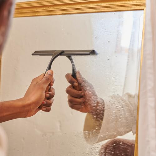 Stainless Steel Shower Squeegee for Shower Glass Door with Adhesive Hook, Bathroom Cleaner Tool, Bathroom Household Window Mirror Squeegee for Glass Doors, Cleaning Tile Wall, Car, 10 inch