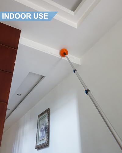 26FT Reach Cobweb Duster, Outdoor Spider Web Cleaner Brush with 5-20FT Telescoping Extension Pole, Aluminium Heavy Duty, Medium Stiff Bristles Spider Web Brush for Outdoor & Indoor Cleaning