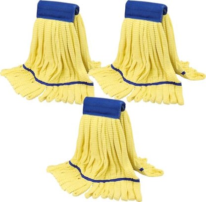 Heavy Duty Commercial Mop Head Replacement Microfiber Tube Mop Heads for Floor Cleaning: 3 Packs Looped End Wet Mop Head Refill for Home Commercial Industrial Use (Yellow) - color: Yellow-3pack