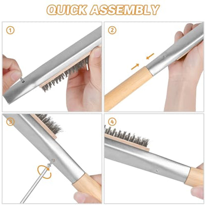 Aolso Pizza Oven Brush, 21" Brush and Stainless Steel Scraper for Pizza Stone, BBQ Grill Cleaning Brush Non Scratch Heat Proof Stainless Steel Bristles with Screwdriver for Pizza Oven Accessories - size: 21" Stainless Steel Bristles