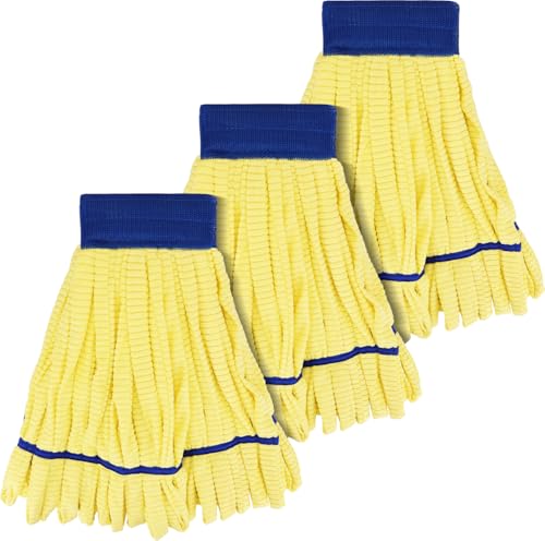 Heavy Duty Commercial Mop Head Replacement Microfiber Tube Mop Heads for Floor Cleaning: 3 Packs Looped End Wet Mop Head Refill for Home Commercial Industrial Use (Yellow) - color: Yellow-3pack