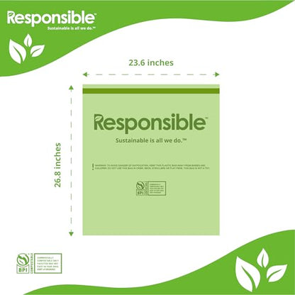 Responsible Products Kitchen Bin Liners, Certified Compostable, Heavy Duty Multipurpose Food Scrap Bags, Made from Compostable Materials (13 Gallon Drawstring, 13 Gallon (24 Count)) - size: 13 Gallon (24 Count), style: 13 Gallon Drawstring