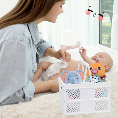 Portable Plastic Shower Caddy with Handle - Multi-Functional Organizer for Dorm, Bathroom, and Cleaning Supplies Storage - Collapsible Baby Bath Caddy and Dorm Shower Caddy - White