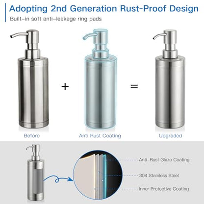 GAPPO Brushed Nickel Soap Dispenser Stainless Steel Metal Pump Hand Lotion Bottle for Bathroom, Bedroom and Kitchen(300ML/10.15Ounce)