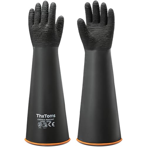 ThxToms Heavy Duty Rubber Gloves, Industrial Chemical Resistant Gloves Waterproof Reusable Protective Work Gloves for Cleaning, Dishwashing,Upgraded with Non-Slip Design, Black, 22" 1 Pair - color: 22"