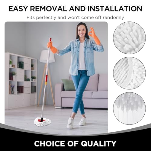 Baderke 3 Pack Chenille Mop Heads Replacements Compatible with 1 Tank System Chenille Duster Replacement Heads Microfiber Spin Mop Refill Pads Reusable Dust Refills for Floor Cleaning (White) - color: White