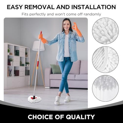 Baderke 3 Pack Chenille Mop Heads Replacements Compatible with 1 Tank System Chenille Duster Replacement Heads Microfiber Spin Mop Refill Pads Reusable Dust Refills for Floor Cleaning (White) - color: White
