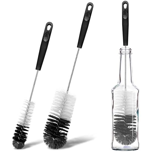 2 Pcs Bottle Brushes Set, Long Thin Flexible Bendable Flexible Cleaner for Narrow Neck Bottles, Water/Wine/Beer/Baby Bottles, Pipes, Tubes, Hoses, Teapots - Bendable & Dishwasher Safe - size: 14.8" standard