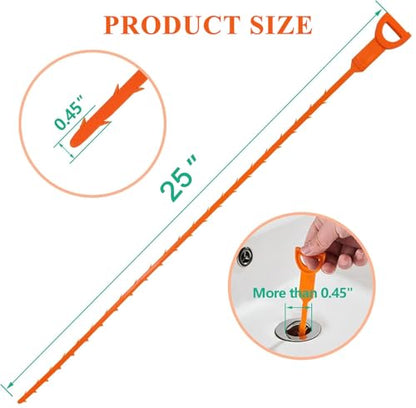 Drain Snake Hair Drain Clog Remover Tool, 25-Inch Flexible Pipe and Tub Drain Strainers with Grip Handle, Hair Catcher for Bathroom, Sink, Bathtub, Kitchen, 5 Pack
