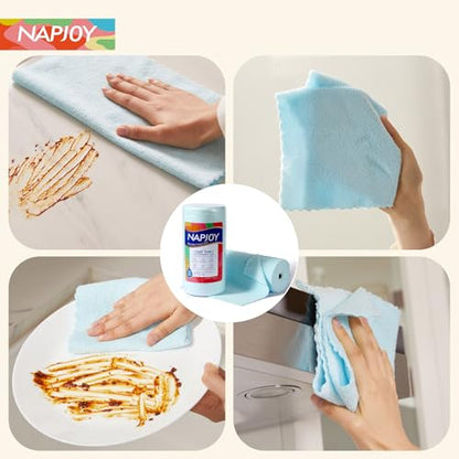 Napjoy Microfiber Cleaning Cloth Roll, 75PK Easy Tear Away Reusable Paper Towels, 12" x 12", Lint-Free and Scratch-Free with Patented Fiber Technology Microfiber Towel Roll, Blue - color: Blue