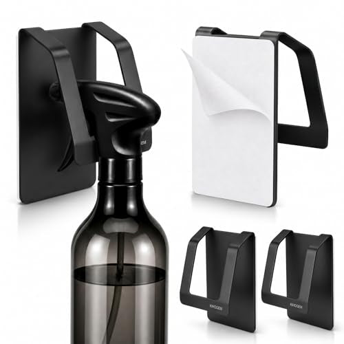 KIHOGEM Spray Bottle Hanger, Adhesive Spray Bottle Hook Stainless Steel Spray Bottle Holder Wall Mount Non Drilling for Cabinet, Kitchen or Under Sink 4pcs, Black - color: Black