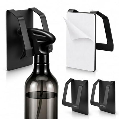 KIHOGEM Spray Bottle Hanger, Adhesive Spray Bottle Hook Stainless Steel Spray Bottle Holder Wall Mount Non Drilling for Cabinet, Kitchen or Under Sink 4pcs, Black - color: Black