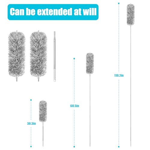 Feather Duster for Cleaning Extendable - Feather Duster for Cleaning The Indoor. 110 in Long Duster with Extension Pole for Clean Ceilings and Fans. Microfiber Duster for Blinds. Washable Dduster