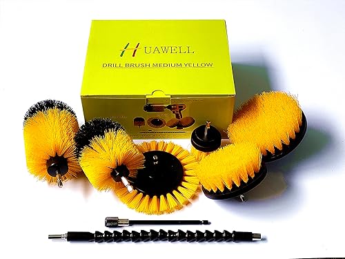 HUAWELL 8 Pack Drill Brush Power Scrubber Cleaning Brush Extended Long Attachment Set All Purpose for Bathroom Surfaces, Grout, Floor, Tub, Shower, Tile, Kitchen and Car (Yellow) - color: Yellow