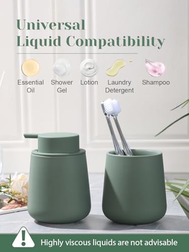 INGOFIN Ceramic Lotion Dispenser - 12oz Refillable Hand Soap Dispenser Bathroom, Modern Liquid Dispenser with Pump, Dish Dispenser for Kitchen, Matte Green - color: Matte Green -Liquid