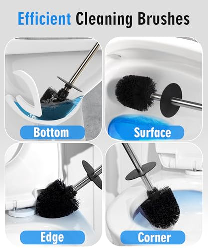 Ceramic Toilet Brush & Holder Set - Freestanding Deep-Cleaning Toilet Bowl Cleaner Brush, Stainless Steel Handle, Small & Sturdy for Storage, Easy to Clean, Non-Scratching - color: Matt White
