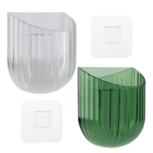 2 PCS Remote Control Holders, Self Adhesive Wall Organizer for Living room, Kitchen, Bathroom, Cabinet, Small Wall Basket for Pen, Pencil & Marker Holder, Home Office & School (Green + Clear)