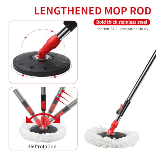 Spin Mop and Bucket with Wringer Set,360° Mop and Bucket System with 3 Microfiber Mop Refills and 59" Extended Handle for Floor Cleaning