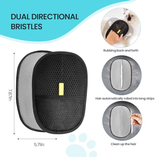 Carpet Rake for Pet Hair Removal, 2 in 1 TPU and Copper Rake Teeth, Adjustable Long Handle, Double-Sided Reusable Dog Cat Fur Remover with Hair Removal Glove, Pet Fur Rake for Rugs, Mats
