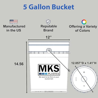 MKS Plastics 5-Gallon Bucket with Airtight Lid – Made in USA, Food Grade BPA Free Plastic, Heavy Duty Multi-Use, Metal Handle with Grip, Stackable Storage – Black, 1 Pack - color: 5 Gallon - Black, size: 1
