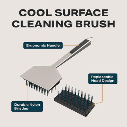 Current® Cleaning Brush with Replaceable Head - Durable Nylon Bristles, Ergonomic Handle, Dishwasher Safe, Made for Cool Surfaces, Ideal for Grills, Griddles, and Pizza Stones