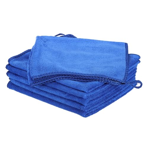 HARFINGTON 6 Pack Microfiber Cleaning Cloth, 16" x 12" Multi-Functional Cleaning Towels Reusable Absorbent Rags with Hook for Car Wash Kitchen Household Window Clean, Sapphire Blue - color: Sapphire Blue, size: 16" x 12"