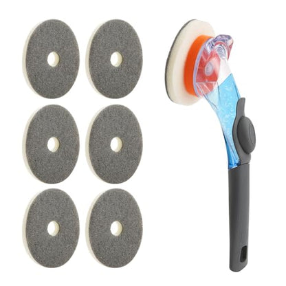 CLEANHOME Dish Wand with Soap Dispenser Scrubber Brush | With 6 Replaceable Magic Tape Sponge Pads for Cleaning Dishes, Kitchen Sink, Pots, Pans, Toilet & Bathtub