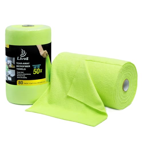 LIVOS Microfiber Cleaning Cloth Roll - 80 Pack, Reusable Paper Towels Green Tear Away, Microfiber Towels for Car, Super Absorbent Lint Free Cleaning Rags for House, Kitchen, Window-11.5"x11.5" - color: Green
