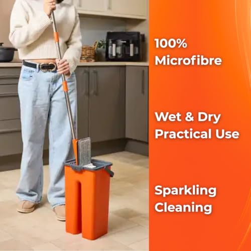 Macromax Premium Flat Tablet Mop - 8L Capacity for Wet & Dry Cleaning - Microfibre Mop with Washable Heads & Replacements - 180° Swivel Handle - Lock & Strap System for Hardwood, Tile & Laminate - color: Flat Tablet Mop