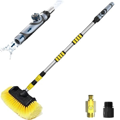 SISUPASSIE 12FT Car Wash Brush with Long Handle, Telescopic Car Wash Brush with Soap Dispenser, 12-Inch Soft Bristle Car Cleaning Brush for Cleaning Car, RV, Truck, Boat, Solar Panels, Yellow