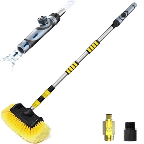 SISUPASSIE 12FT Car Wash Brush with Long Handle, Telescopic Car Wash Brush with Soap Dispenser, 12-Inch Soft Bristle Car Cleaning Brush for Cleaning Car, RV, Truck, Boat, Solar Panels, Yellow