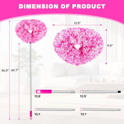 Ceiling Fan Cleaner Duster Reusable Microfiber Ceiling Fan Blade Cleaner Removable Duster with Extension Pole Adjusts 13 to 49.7 Inch for Cleaning Walls Furniture Door Window Top (Rosy White) - color: Rosy White