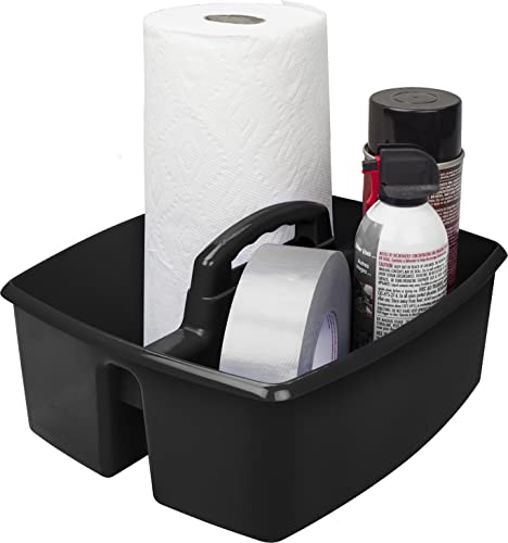Storex 2-Compartment Large Cleaning Caddy – Multipurpose Supply Organizer with Handle - Black (00973A06C) (Pack of 6) - color: Black, size: 6-Pack, style: Large