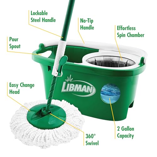 Libman Tornado Spin Mop System | Mop and Bucket with Wringer Set | Mops for Floor Cleaning | 1 Mop Head Included - style: Spin Mop