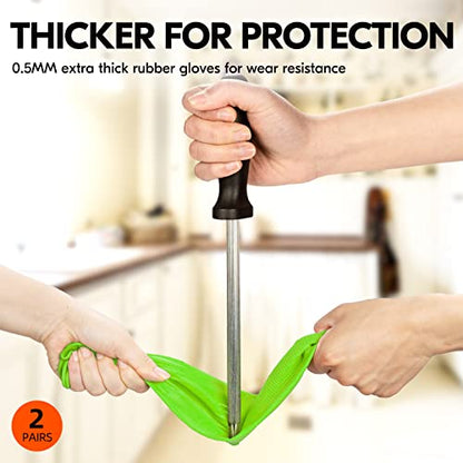 Vgo 2-Pairs Dishwashing Gloves, Reusable Household Gloves, Long Sleeve, Thick Latex, Cleaning, Washing, Working, Painting, Gardening, Pet Care (Size L, Green, RB2143)