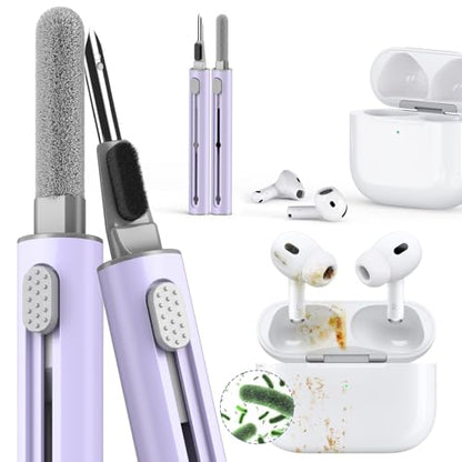 【1 Pack】 Cleaner Kit for Airpods 4 Case,Cleaning Kit Pen Shape with Soft Brush Flocking Sponge Tool for Bluetooth Earphones Headphones Charging Case,Phone,Camera and Computer(Purple) - color: B8-Purple