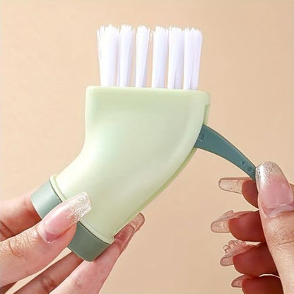 Multi Purpose Cleaning Brush Bottle Connect Design Wet Dry Use for Window Tracks, Tile Grout and Narrow Gaps, Green - color: Green