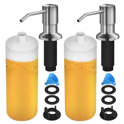 Soap Dispenser for Kitchen Sink, Built in Sink Soap Dispenser Lotion Dispenser with 17 OZ Bottle, Refill from The Top Bar Sink Soap Dispenser, Brushed Nickel (2 Pack) - color: Brushed Nickel-2pack, size: Comes with 17 OZ Bottle