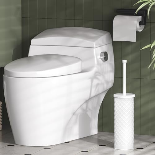 Toilet Bowl Brush and Holder Set 2 Pack with 4 Extra Brush Heads | Extra Long Handle with Splash Guard Cover, Tool-Free Installation, Bathroom Space-Saving, Cleaner Sets for Apartments, RV (White) - color: White