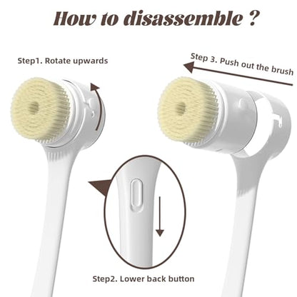 Electric Body Brush, 3 Speed Silicone Body Scrubber with LCD Display, 5in1 Back Scrubber for Shower, Waterproof Rotating Body Brushes, Rechargeable Bath Brush for Clean Exfoliate Massage (White) - color: White