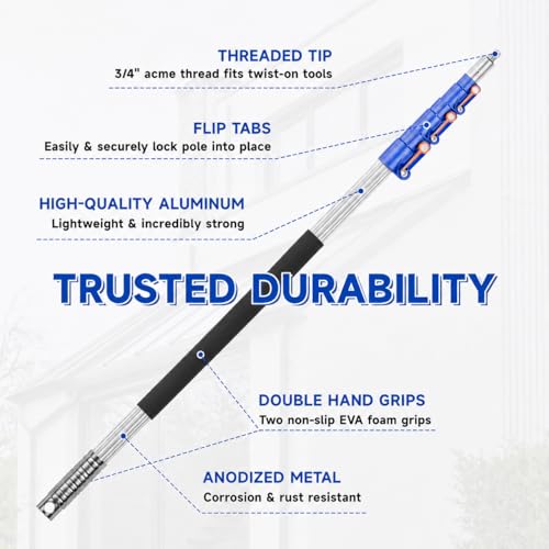 4-12ft Telescoping Durable Duster with Extension Pole – Lightweight Aluminum Cobweb Duster Kit – Extendable to 20ft Reach for Cleaning High Ceilings and Spider Webs