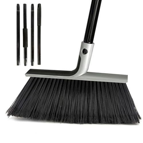 Large Angle Brooms Indoor Outdoor Broom with Long Handle Stiff Bristle Sweeper for Kitchen Garage Deck Courtyard Lobby Patio Lawn Leaves (Gray) - color: Gray